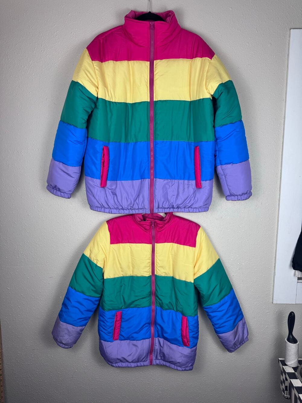 Jess Lea Mom & Mini Striped Rainbow Coats Girls 14/16 Womens Large